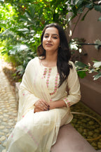 Ivory Floral Embroidered Handwork Kurta Set