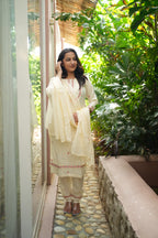 Ivory Floral Embroidered Handwork Kurta Set