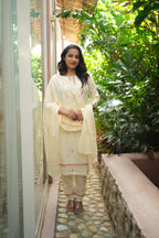 Ivory Floral Embroidered Handwork Kurta Set