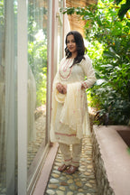 Ivory Floral Embroidered Handwork Kurta Set
