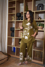 Olive Green Floral Co-Ord Set for Women