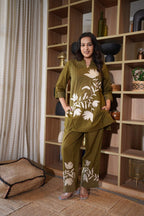Olive Green Floral Co-Ord Set for Women