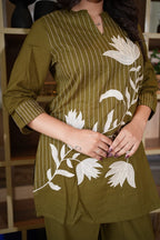 Olive Green Floral Co-Ord Set for Women