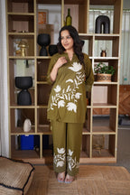 Olive Green Floral Co-Ord Set for Women