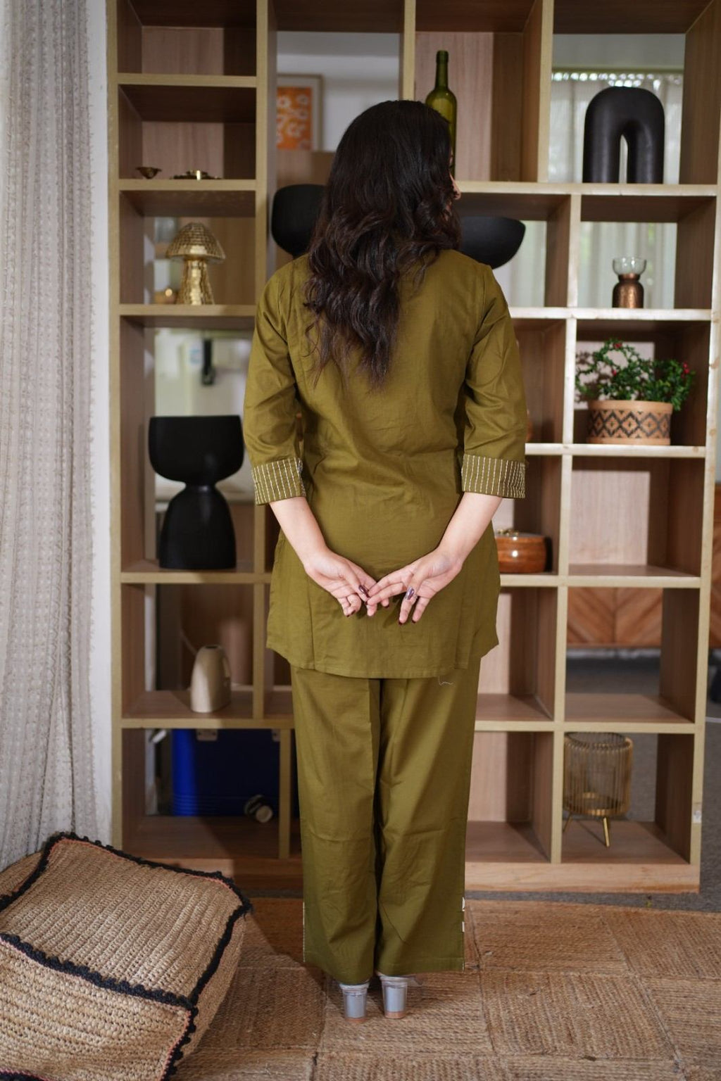 Olive Green Floral Co-Ord Set for Women