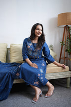 Royal Blue Floral Embroidered Kurta Set with Dupatta