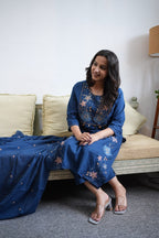 Royal Blue Floral Embroidered Kurta Set with Dupatta