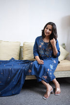 Royal Blue Floral Embroidered Kurta Set with Dupatta
