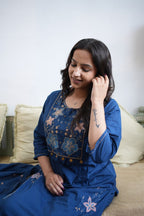 Royal Blue Floral Embroidered Kurta Set with Dupatta