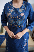 Royal Blue Floral Embroidered Kurta Set with Dupatta