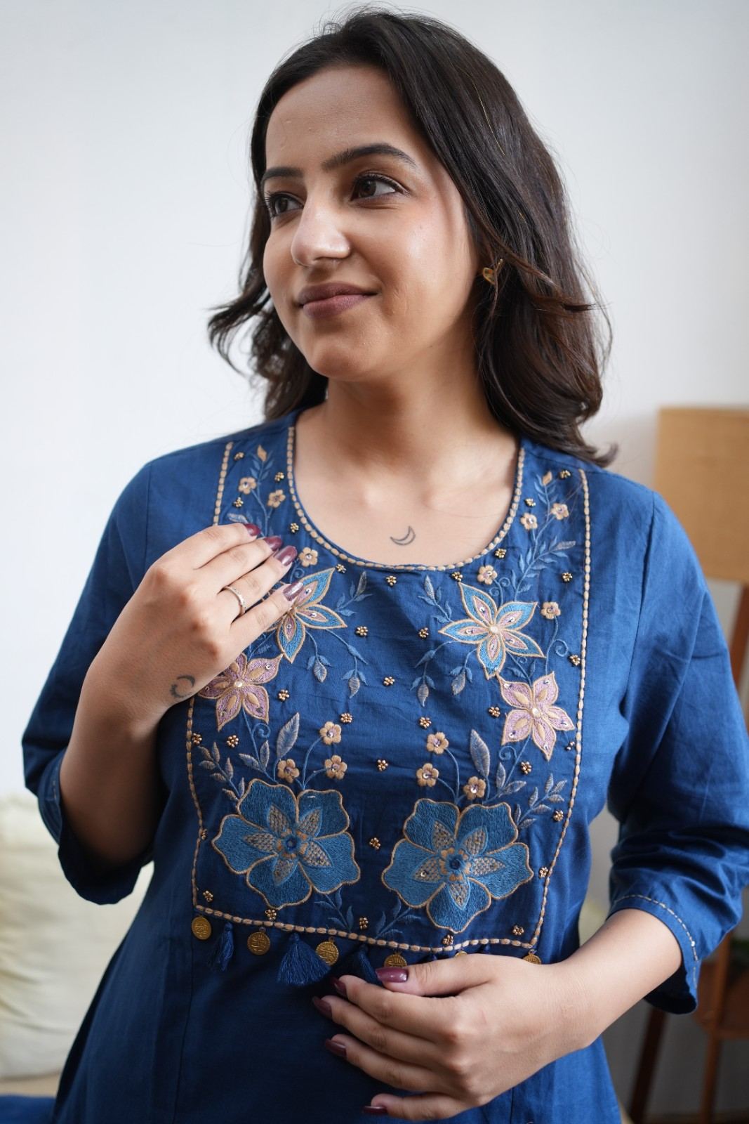 Royal Blue Floral Embroidered Kurta Set with Dupatta