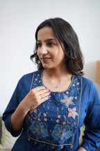 Royal Blue Floral Embroidered Kurta Set with Dupatta