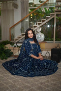 Navy Blue  Embroidered Gown Set with Pintex & Handwork