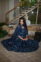 Navy Blue  Embroidered Gown Set with Pintex & Handwork