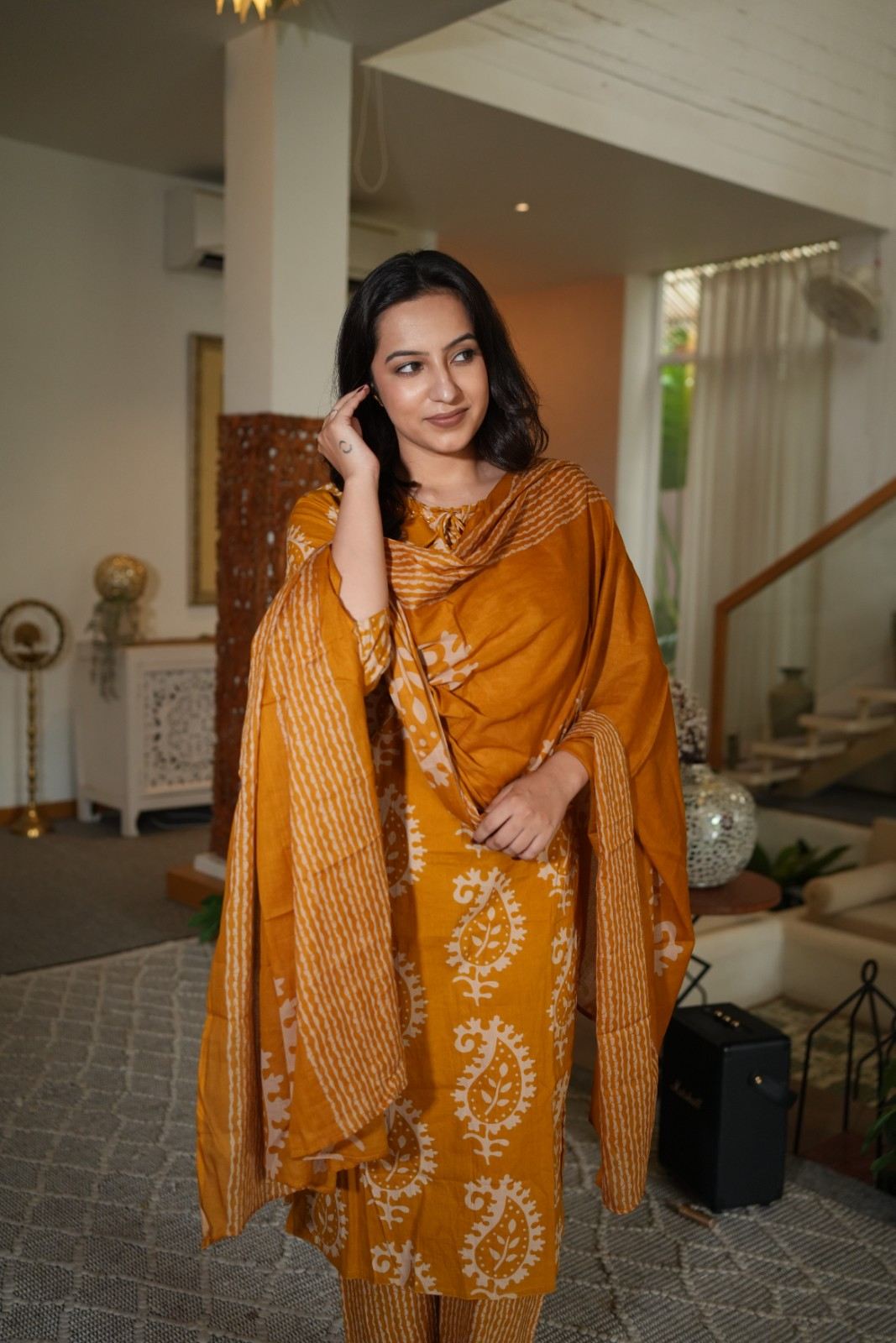 Mustard Yellow Handwork Kurta Pant Set