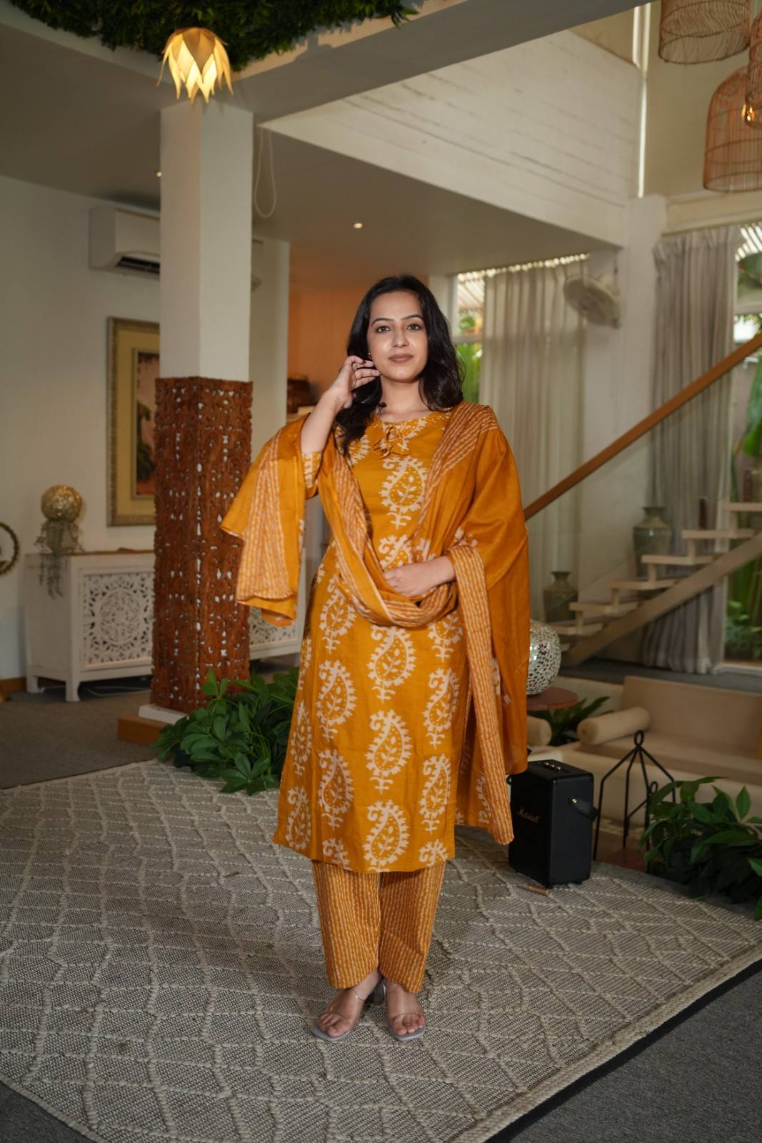 Mustard Yellow Handwork Kurta Pant Set