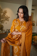 Mustard Yellow Handwork Kurta Pant Set