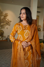 Mustard Yellow Handwork Kurta Pant Set