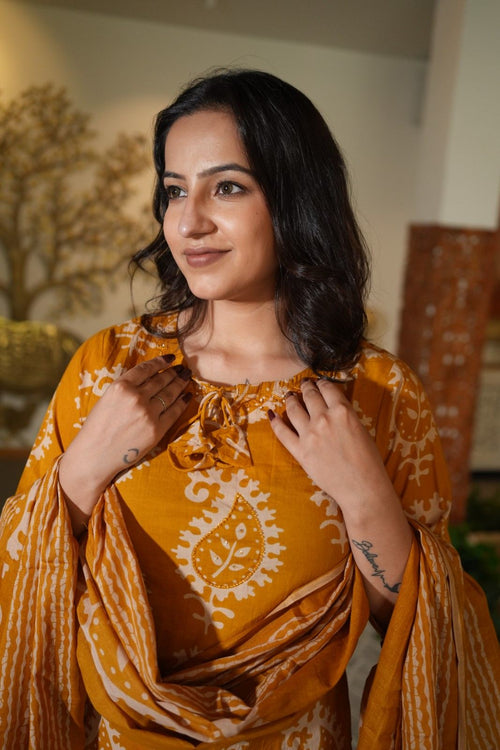 Mustard Yellow Handwork Kurta Pant Set