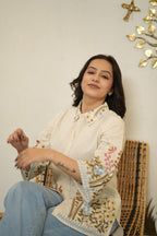 Women’s Cream Floral Embroidered Short Kurti