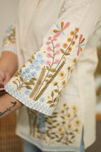 Women’s Cream Floral Embroidered Short Kurti