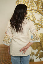 Women’s Cream Floral Embroidered Short Kurti