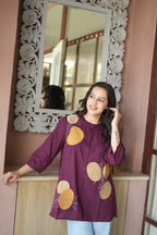 Wine Purple Floral Embroidered Cotton Kurti