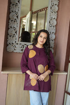 Wine Purple Floral Embroidered Cotton Kurti