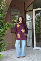 Wine Purple Floral Embroidered Cotton Kurti
