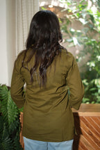 Olive Green & Mustard Floral Embroidered Cotton Kurti