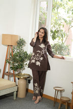 Women’s Brown Floral Embroidered Co-Ord Set