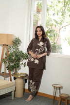 Women’s Brown Floral Embroidered Co-Ord Set