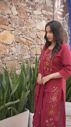 Maroon Embroidered Straight Kurta Set with Dupatta